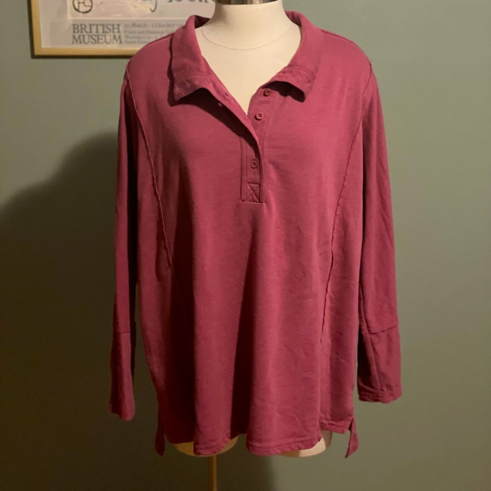 Dark Blush Maroon Jersey Top Soft Surroundings 1X distressed Look
